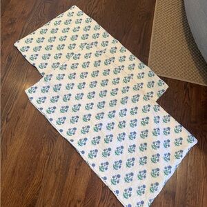 NWOT Pair of Block Print King Pillow Shams - Green, White & Blue